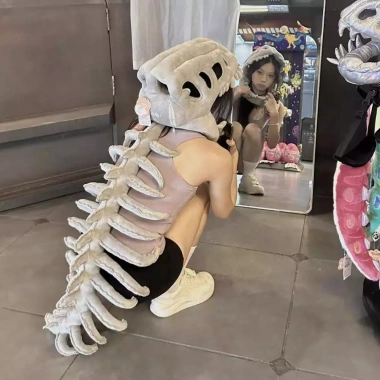 Mặt nạ xương khủng long LUNAEDGE, Mũ nón Cosplay vui nhộn có thể đeo sang trọng, mềm mại dễ mặc thoáng khí cho trẻ em / người lớn Bộ xương khủng long Cos Đạo cụ chụp ảnh