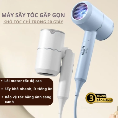 Máy Sấy Tóc 2 Chiều Nóng Lạnh Gấp Gọn - 3 Chế Độ Nhiệt, Ánh Sáng Xanh, An Toàn, Giá 149k