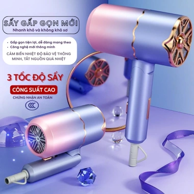 Máy Sấy Tóc 2 Chiều Nóng Lạnh Gấp Gọn - 3 Chế Độ Nhiệt, Ánh Sáng Xanh, An Toàn, Giá 149k