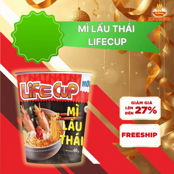 Hình ảnh sản phẩm Mì Lẩu Thái Life Cup 60g/ly Thùng 24 Ly - Giá Siêu Khuyến Mãi 185.000đ