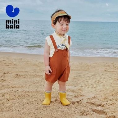 Minibala Bé Trai Mùa Hè Modal Rời Thoáng Khí Suspender Quần Short Bé Đa Năng 3