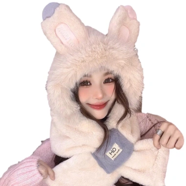 Mũ Nữ Tai Thỏ 2IN1 Trùm Đầu Liền Khăn Mùa Đông - Giá ưu đãi 139.000đ