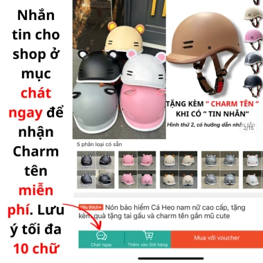 Nón bảo hiểm cao cấp Cá Heo nam nữ - quà tai gấu, charm tên, giảm giá 60.300 VNĐ