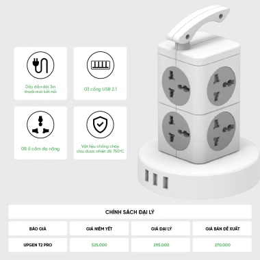 Ổ Cắm Điện Đa Năng UPGEN TOWER Dạng Tháp Chịu Tải Lớn, Tích Hợp USB Sạc Nhanh, An Toàn Chống Cháy 6