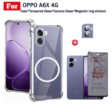 Ốp điện thoại chống sốc TPU trong suốt OPPO A6X 4G có thanh sạc không dây từ tính cho OPPO A6X 5G A6 Pro Kính cường lực bảo mật chống gián điệp + Phim ống kính 2