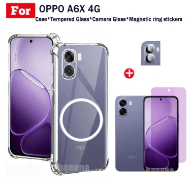 Ốp điện thoại chống sốc TPU trong suốt OPPO A6X 4G có thanh sạc không dây từ tính cho OPPO A6X 5G A6 Pro Kính cường lực bảo mật chống gián điệp + Phim ống kính 3