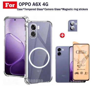 Ốp điện thoại chống sốc TPU trong suốt OPPO A6X 4G có thanh sạc không dây từ tính cho OPPO A6X 5G A6 Pro Kính cường lực bảo mật chống gián điệp + Phim ống kính 4