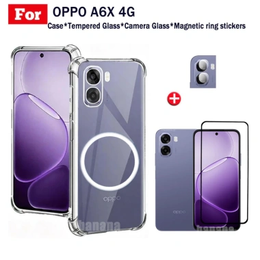 Ốp điện thoại chống sốc TPU trong suốt OPPO A6X 4G có thanh sạc không dây từ tính cho OPPO A6X 5G A6 Pro Kính cường lực bảo mật chống gián điệp + Phim ống kính 5