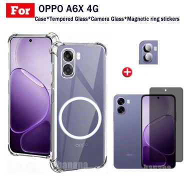 Ốp điện thoại chống sốc TPU trong suốt OPPO A6X 4G có thanh sạc không dây từ tính cho OPPO A6X 5G A6 Pro Kính cường lực bảo mật chống gián điệp + Phim ống kính 10