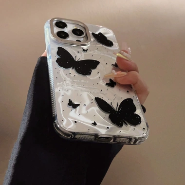 Ốp điện thoại hình bướm đen gợn sóng nước Chuỗi phong cách mát mẻ Thích hợp cho iPhone 12 13 14 Pro Max 15 16 2