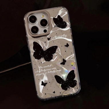 Ốp điện thoại hình bướm đen gợn sóng nước Chuỗi phong cách mát mẻ Thích hợp cho iPhone 12 13 14 Pro Max 15 16 4
