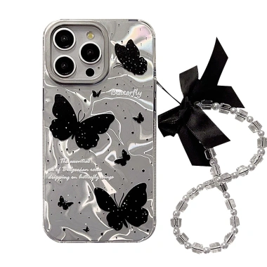 Ốp điện thoại hình bướm đen gợn sóng nước Chuỗi phong cách mát mẻ Thích hợp cho iPhone 12 13 14 Pro Max 15 16 7
