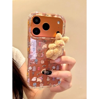 Ốp Lưng iPhone 13‑15‑17 Pro Max Ins Bunny Plush – Vỏ Cứng Chống Sốc, Bảo Vệ Camera