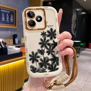 Ốp Lưng Realme & Narzo C53 C51 C51s C35 Note 50 N53 50A Prime - Ảnh Hoa Đen + Lanyard Bảo Vệ Đỉnh Cao 6