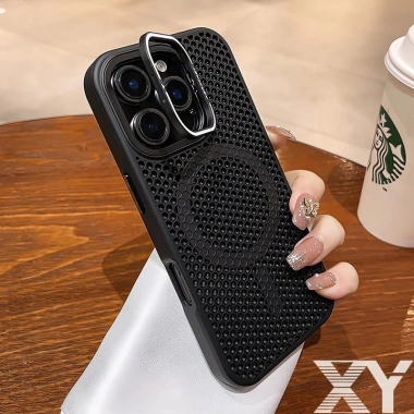 Ốp lưng Thoáng khí và tản nhiệt có giá đỡ ống kính và chức năng sạc từ tính cho iPhone 17 Air 16 15 14 13 Pro Max Plus