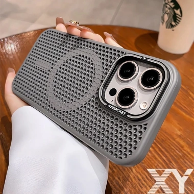Ốp lưng Thoáng khí và tản nhiệt có giá đỡ ống kính và chức năng sạc từ tính cho iPhone 17 Air 16 15 14 13 Pro Max Plus