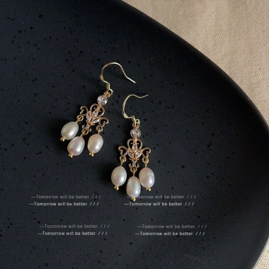 Pháp Retro Ngọc Trai Nước Ngọt Tua Rua Bông Tai Niche - Handmade Cổ Điển, Thời Trang Hanfu, Giá Ưu Đãi 144k