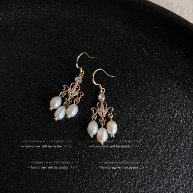 Pháp Retro Ngọc Trai Nước Ngọt Tua Rua Bông Tai Niche - Handmade Cổ Điển, Thời Trang Hanfu, Giá Ưu Đãi 144k