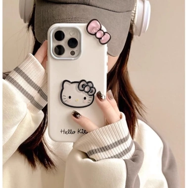 Phim hoạt hình dễ thương 3D Nơ Hello Kitty Cat 2in1 Vỏ điện thoại silicon lỏng cho iPhone 16Promax 16Pro 14 15 Pro Max 13 Vỏ điện thoại di động ngọt ngào nữ tính