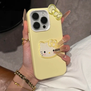 Phim hoạt hình dễ thương 3D Nơ Hello Kitty Cat 2in1 Vỏ điện thoại silicon lỏng cho iPhone 16Promax 16Pro 14 15 Pro Max 13 Vỏ điện thoại di động ngọt ngào nữ tính