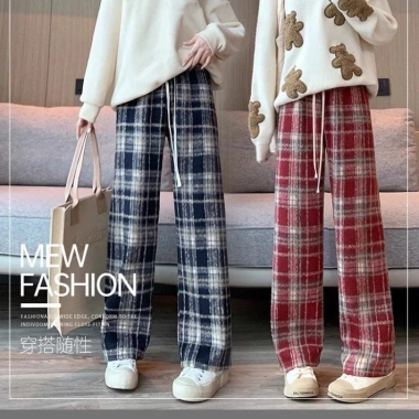 Quần dạ kẻ dáng suông form chuẩn tàu, ống rộng caro thu đông - 130.000đ 6
