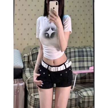 Quần short denim girl phong cách Y2K retro, slim-fit ôm body, xu hướng thời trang châu Âu và Mỹ 4