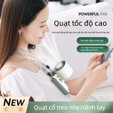 Quạt Cầm Tay Sạc Pin 10.000mAh, Làm Mát Sò Lạnh, 199 Tốc Độ Gió, Gấp Gọn, Kèm Dây Đeo
