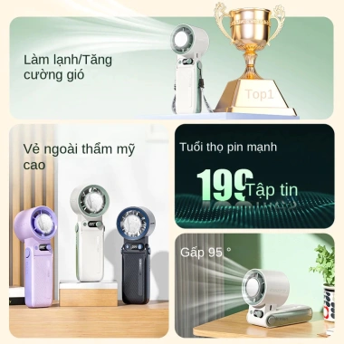 Quạt Cầm Tay Sạc Pin 10.000mAh, Làm Mát Sò Lạnh, 199 Tốc Độ Gió, Gấp Gọn, Kèm Dây Đeo