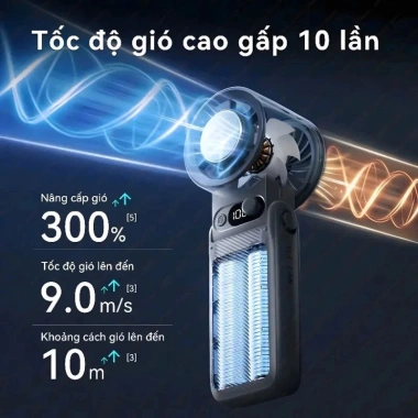 Quạt Cầm Tay Sạc Pin 10.000mAh, Làm Mát Sò Lạnh, 199 Tốc Độ Gió, Gấp Gọn, Kèm Dây Đeo