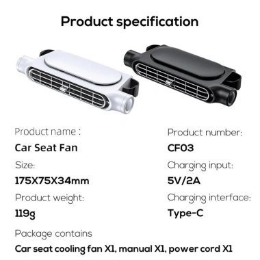 Quạt ngồi ô tô Xiaomi USB, điều chỉnh gió làm mát ghế trước & sau, giá 231.000đ