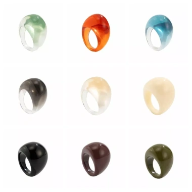 QUENTIN Nhẫn Nhựa Trong Suốt, Nhẫn Hình Học Acrylic Nhiều Màu Kẹo, Mái Vòm Độc Đáo Chunky Hình Bầu Dục Rộng Không Đều Nhẫn Nữ