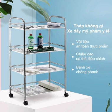RACK Xe đẩy phòng bếp thép không gỉ - Bán đồ ăn, chống gỉ, bền, sạch, 539.000₫