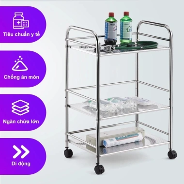 RACK Xe đẩy phòng bếp thép không gỉ - Bán đồ ăn, chống gỉ, bền, sạch, 539.000₫