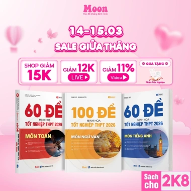 Sách 60 đề minh hoạ tốt nghiệp THPT toán văn anh, sách ôn thi thpt quốc gia Moonbook