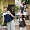Set áo yếm denim A.751 babydoll vạt ly nhún và áo thun trắng basic - Giá 78.992₫ 2