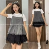 Set áo yếm denim A.751 babydoll vạt ly nhún và áo thun trắng basic - Giá 78.992₫ 4