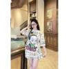Sét bộ cute vải gân tăm in chuyển nhiệt, tặng dây chuyền thời trang, giảm 21% 8