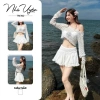 Sét hót 4 món áo bra có đính hoa có mút quần bikini rời khoác ren hoa chuẩn hình chân váy lưng thun phối ren đi biển