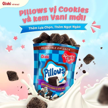 Snack Pillows Oishi nhân kem sữa dừa, socola, kem vani, bánh gối giòn rụm nhân kem thơm ngon, gói 85g | ĂN VẶT ĐỨC KHÔI 3