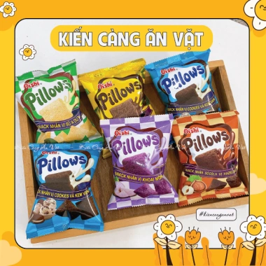 Snack Pillows Oishi nhân kem sữa dừa, socola, kem vani, bánh gối giòn rụm nhân kem thơm ngon, gói 85g | ĂN VẶT ĐỨC KHÔI 5
