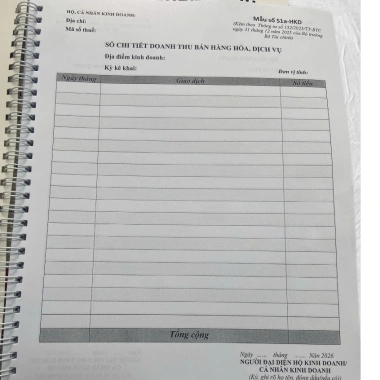 Sổ ghi chép ,theo dõi doanh thu bán hàng hóa dịch vụ Hộ Kinh Doanh S1a- HKD mới doạnh thu trên dưới 500tr/năm