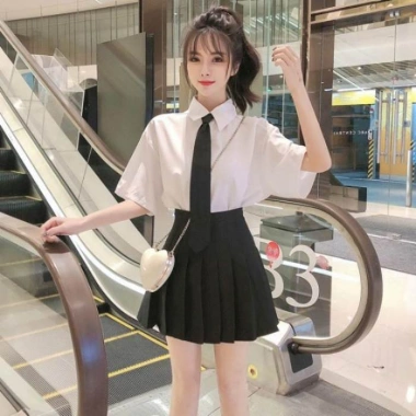 Sơ Mi Tay Ngắn Nữ Sinh Viên Mix Váy Yếm Thắt Nơ Jk Kiểu Mới Giá Shock 2 Sơ Mi Tay Ngắn Nữ Sinh Viên Mix Váy Yếm Thắt Nơ Jk Kiểu Mới Giá Shock 2