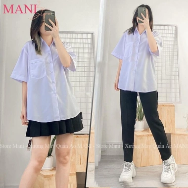 Sơ Mi Tay Ngắn Nữ Sinh Viên Mix Váy Yếm Thắt Nơ Jk Kiểu Mới Giá Shock