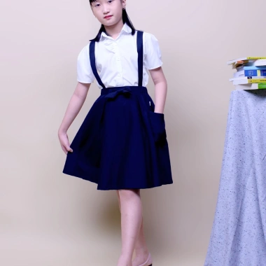 Sơ Mi Tay Ngắn Nữ Sinh Viên Mix Váy Yếm Thắt Nơ Jk Kiểu Mới Giá Shock