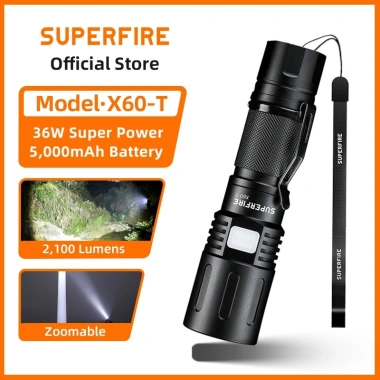 Superfire X60-T 36W Đèn pin LED có thể sạc lại mạnh mẽ Đèn pin siêu sáng Chống nước Zoomable Cắm trại Câu cá Đèn lồng Superfire X60-T 36W Đèn pin LED có thể sạc lại mạnh mẽ Đèn pin siêu sáng Chống nước Zoomable Cắm trại Câu cá Đèn lồng