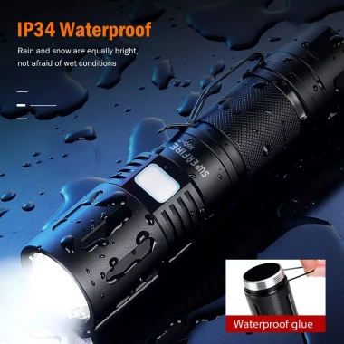 Superfire X60-T 36W Đèn pin LED có thể sạc lại mạnh mẽ Đèn pin siêu sáng Chống nước Zoomable Cắm trại Câu cá Đèn lồng 4