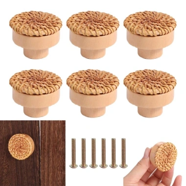 Tay cầm gỗ Jeremy - Núm ngăn kéo mây, Kéo tròn cho tủ quần áo, bếp - 50.600 5