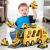 Temi 5 Trong 1 Diecast Carrier Xe Tải Đồ Chơi Gara Ô Tô Di Động Ô Tô Kỹ Thuật Xe Máy Xúc Xe Mô Hình 2