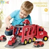 Temi 5 Trong 1 Diecast Carrier Xe Tải Đồ Chơi Gara Ô Tô Di Động Ô Tô Kỹ Thuật Xe Máy Xúc Xe Mô Hình 6