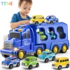 Temi 5 Trong 1 Diecast Carrier Xe Tải Đồ Chơi Gara Ô Tô Di Động Ô Tô Kỹ Thuật Xe Máy Xúc Xe Mô Hình 8